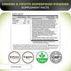 Nutrology Greens & Fruits Powder-Naturally Sourced Fruits, Vegetables, Beet Powder & Mushroom Blend, Probiotics, Digestive Enzymes, Fiber, Antioxidants, Immune Support, Gluten Free - Chocolate