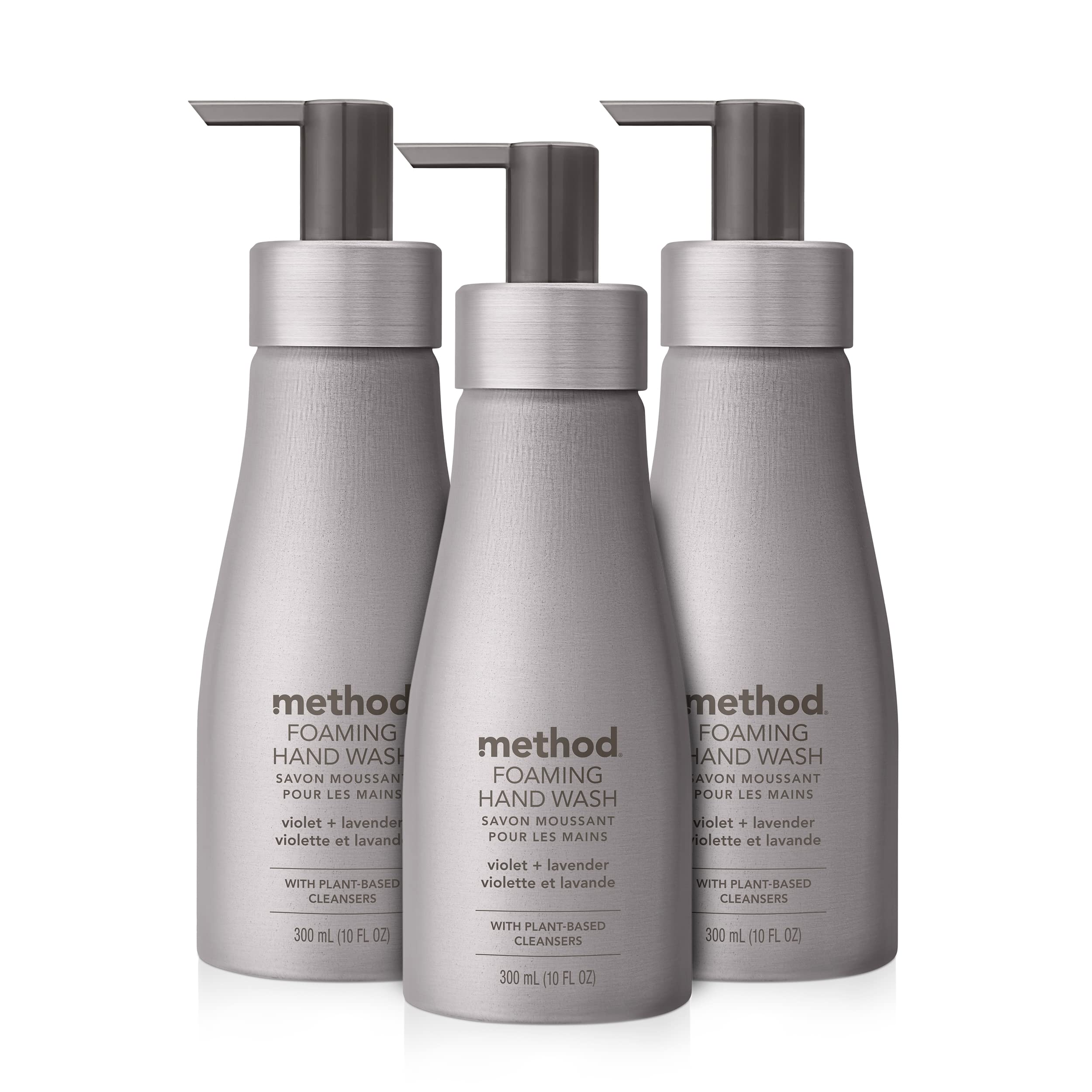 Method Foaming Hand Wash, Violet + Lavender, Reusable Silver Aluminum Bottle, 10 oz (Pack of 3)
