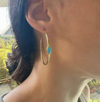 Turquoise Hoop Gold Earrings - Marquise Shape Turquoise Stone Gold Waterproof - Lightweight, Hypoallergenic, Boho Chic Designer Earrings for Everyday Wear -Elegant Minimal Light Weight