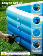 120" Large Inflatable Pool for Kids & Family, 4-Layer Thickened Blow Up Pool (Stronger Than 3-Layer), 0.32mm Heavy Duty PVC, Durable Swimming Pool for Adults, Kids & Pets Backyard Summer Blue