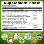 Quercetin with Bromelain Vitamin C and Zinc Enriched with Organic Whole Foods - 1215mg per Serving - Quercetin Phytosome 500mg Capsules with Ginger and Flavonoids for Immune Support - 120 count