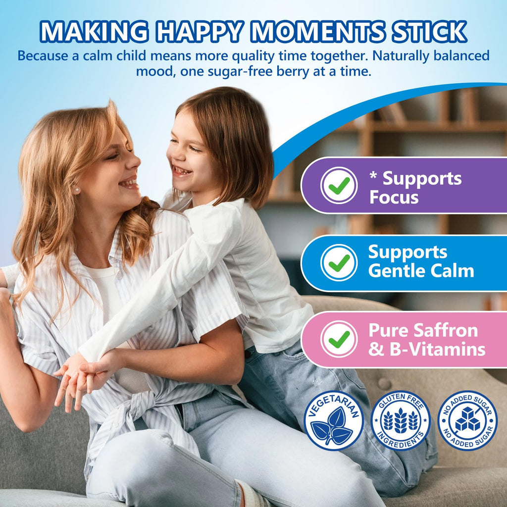 Sept Yan Saffron Gummies Kids with Magnesium L-Theanine Vitamin D3 B6 B12 Saffron for Kid Focus Mood Support Natural Saffrons Extract Supplement for Active Children Calm 60 Count Strawberry Sugar Free