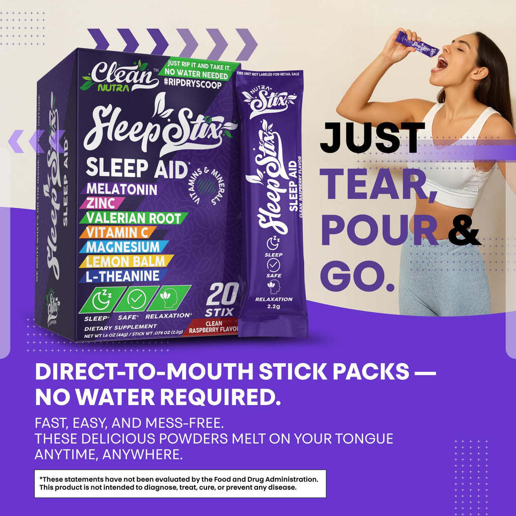 Sleep Aid Melatonin Powder Tryptophan Glycine Valerian Root Magnesium For Sleep Lemon Balm L Theanine Magnesium Glycinate Zinc Sleep Aid Myo Inositol GABACalm B6 5 HTP Stress Relief 20 Stix