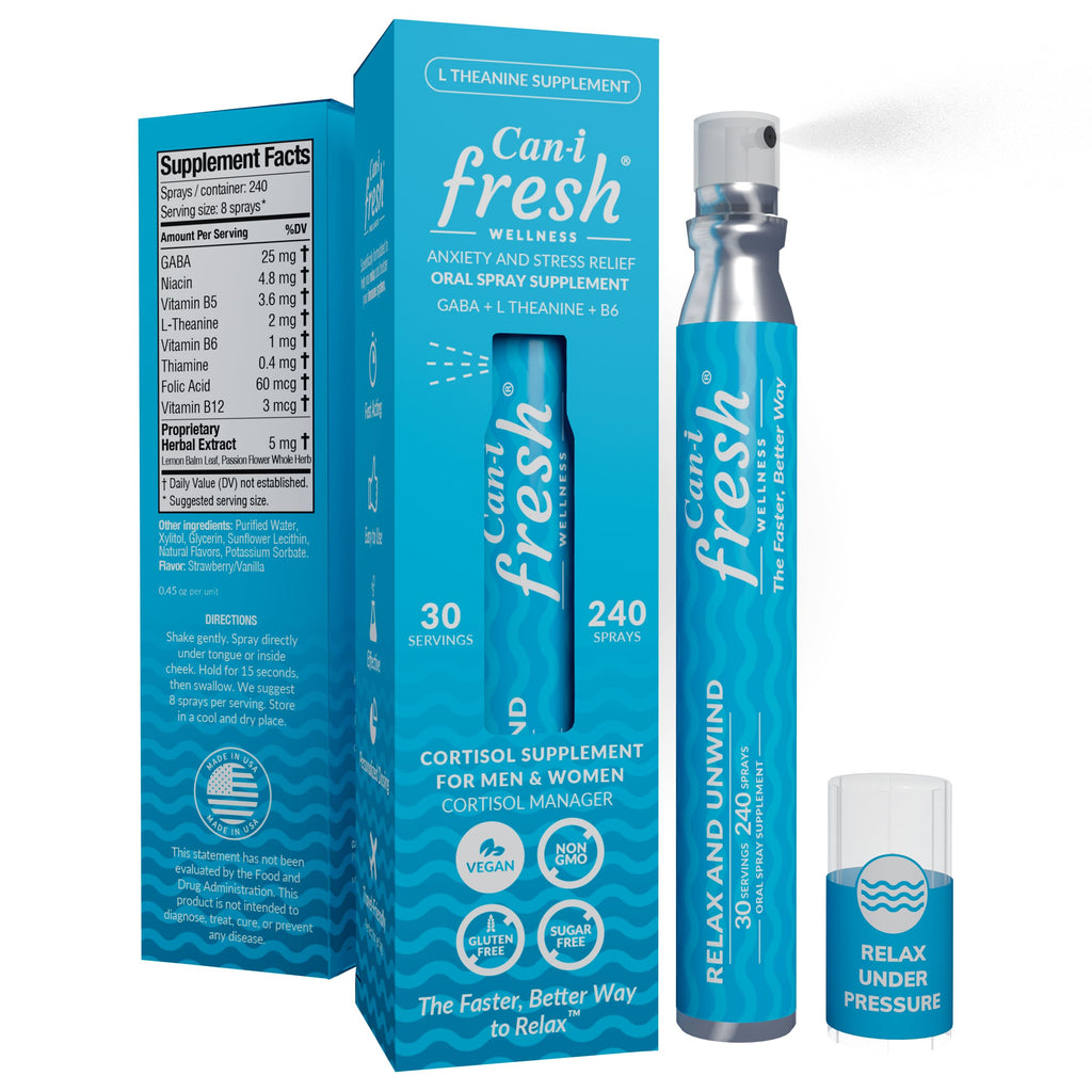 Can-i Fresh Ultra Calm Stress Relief Spray – Fast-Acting Cortisol Reducer with GABA, L-Theanine & Niacin – Better Then Magnesium Glycinate as a Cortisol Supplement for Women & Men, Feel Super Calm