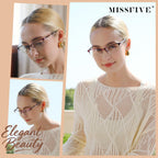 Missfive Premium Progressive Multifocus Metal Computer Reading Glasses For Women & A Hard Case, No Line Multifocal Readers with No Broken Spring Hinge(Workspace For Near Range 2.50x)