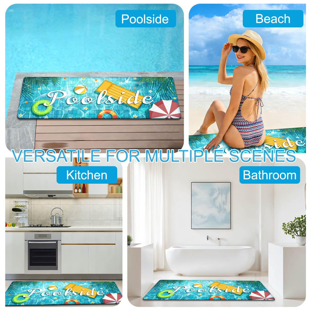 Poolside Rubber Drainage Mat, 17.3" x 47.2" Non-Slip Heat Resistant Outdoormat, Durable Quick Drain Pool Deck Mat for Patio, Bathroom, Garden, Indoor & Outdoor Use