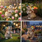 PETAFLOP Solar Garden Statues Outdoor Decor, Rabbit with Flower Basket & Butterfly for Patio Balcony Backyard Lawn Yard Decorations, Father’s Day Birthday Housewarming Gifts for Women, Mom, Grandma