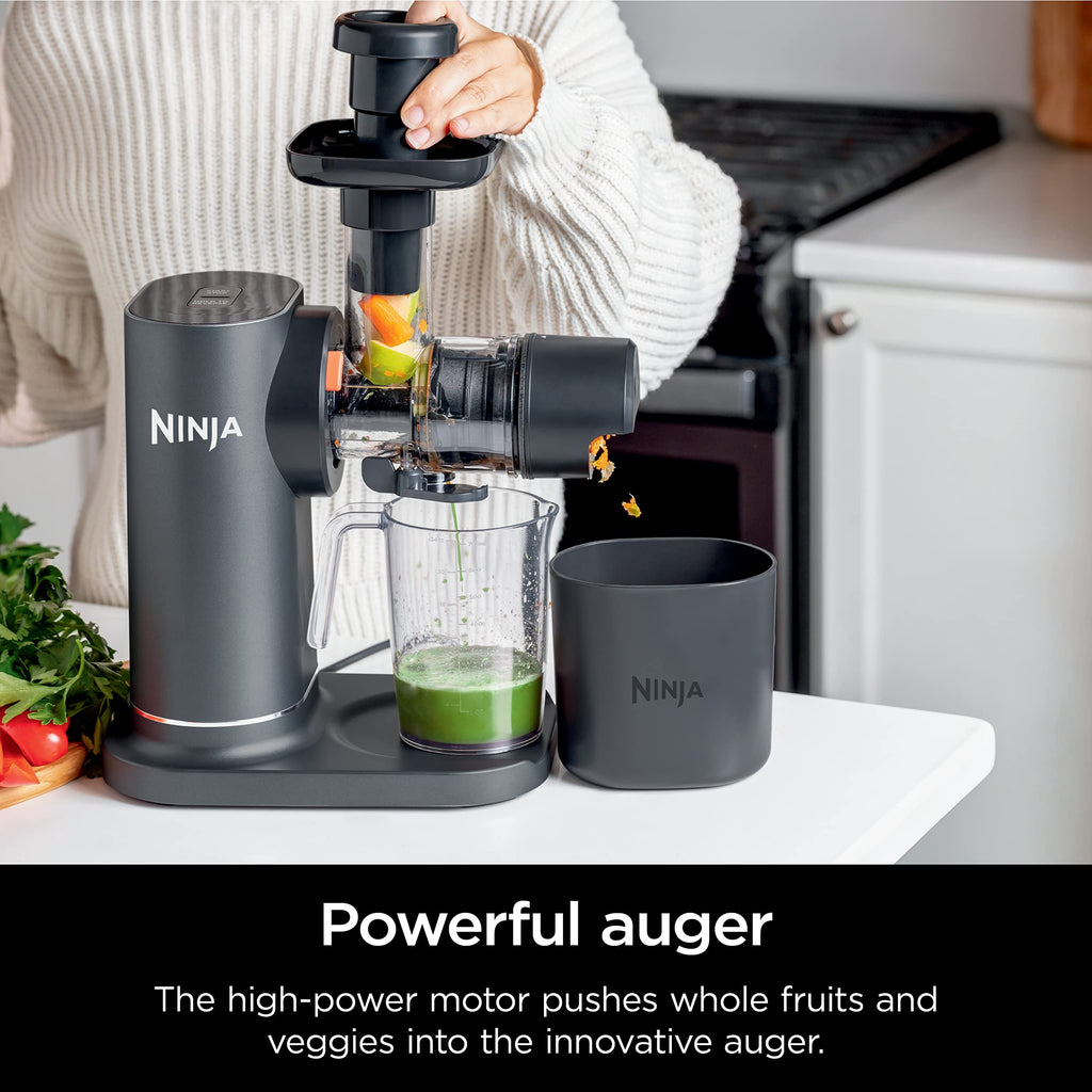 Ninja JC151 NeverClog Cold Press, Powerful Slow Juicer with Total Pulp Control, Stainless Steel, Wood Charcoal