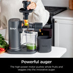 Ninja JC151 NeverClog Cold Press, Powerful Slow Juicer with Total Pulp Control, Stainless Steel, Wood Charcoal