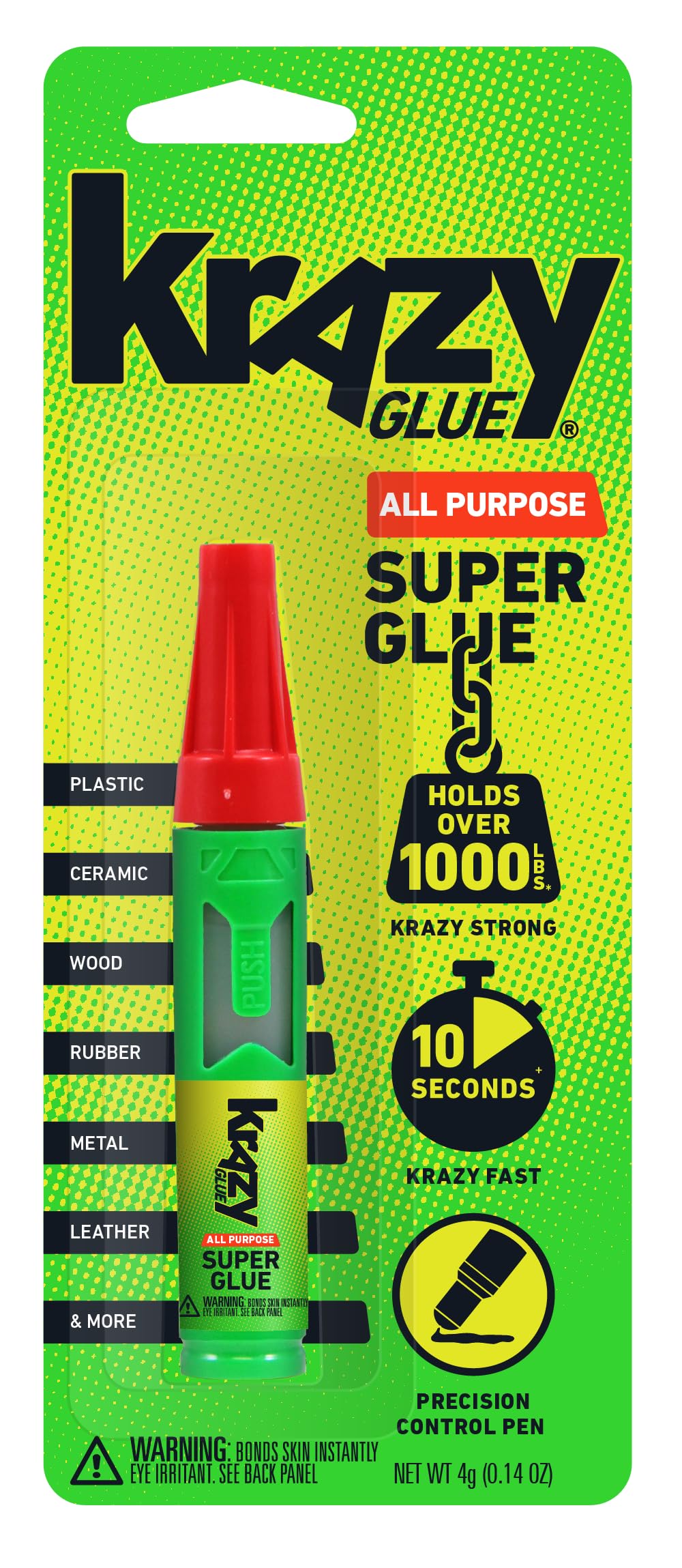 Krazy Glue All Purpose Precision Control Superglue Pen (4g), Clear, Fast-Drying Adhesive, One-Drop Applicator for Plastic, Ceramic, Wood, Rubber, Metal, Leather & More