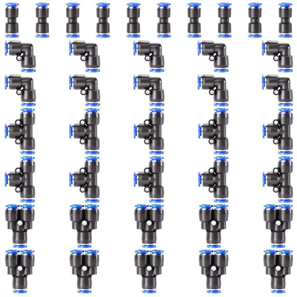 TAILONZ PNEUMATIC 5/32 inch or 4mm od Push to Connect Fittings Pneumatic Fittings Kit 10 Spliters+10 Elbows+10 tee+10 Straight (40 pcs)
