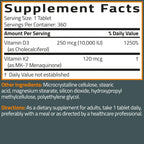 Bronson Vitamin K2 (MK7) with D3 Supplement Extra Strength 2 in 1 Support, 10,000 IU Vitamin D3 & 120 mcg K2 MK-7, 360 Tablets
