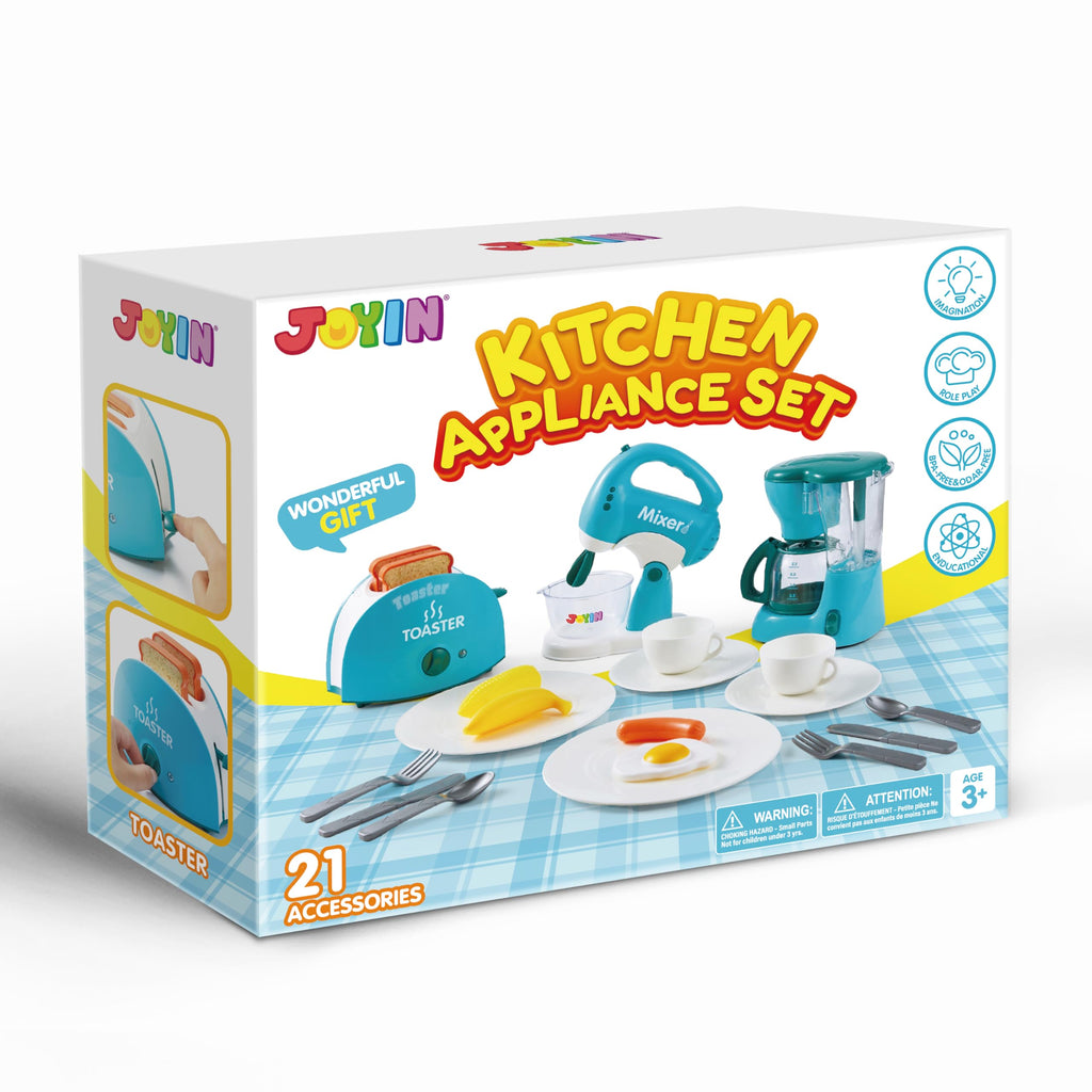 Joyin Play Kitchen Toys, Pretend Food Kitchen Accessories Girls Toy with Coffee Maker, Mixer, Toaster with Realistic Lights& Sounds, Birthday Gift for Kids, Gifts for Christmas