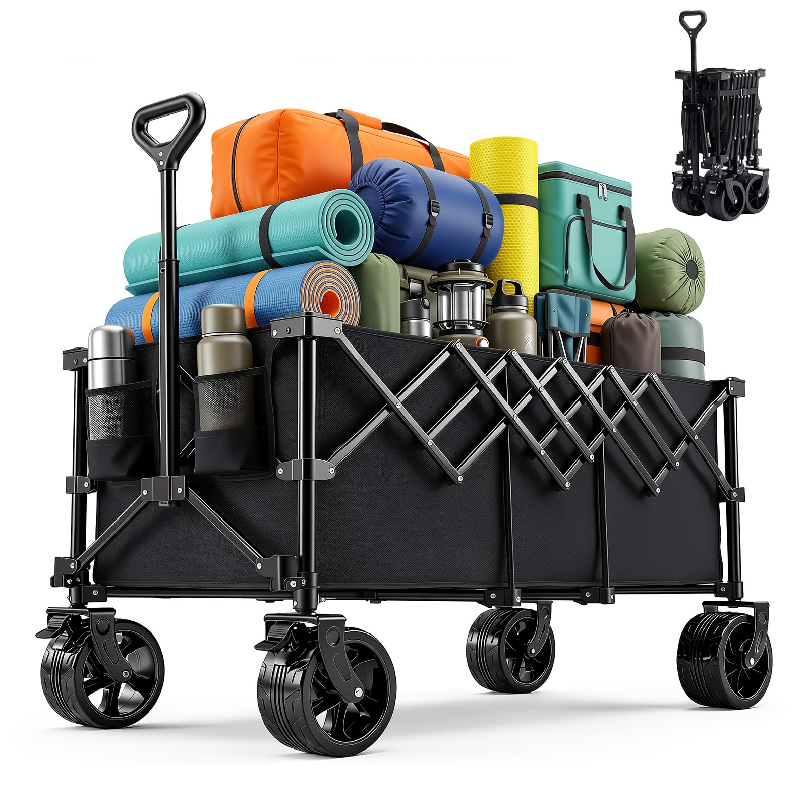 OLIXIS Collapsible Wagon Cart, Heavy Duty Wagon Cart Foldable with Wheels