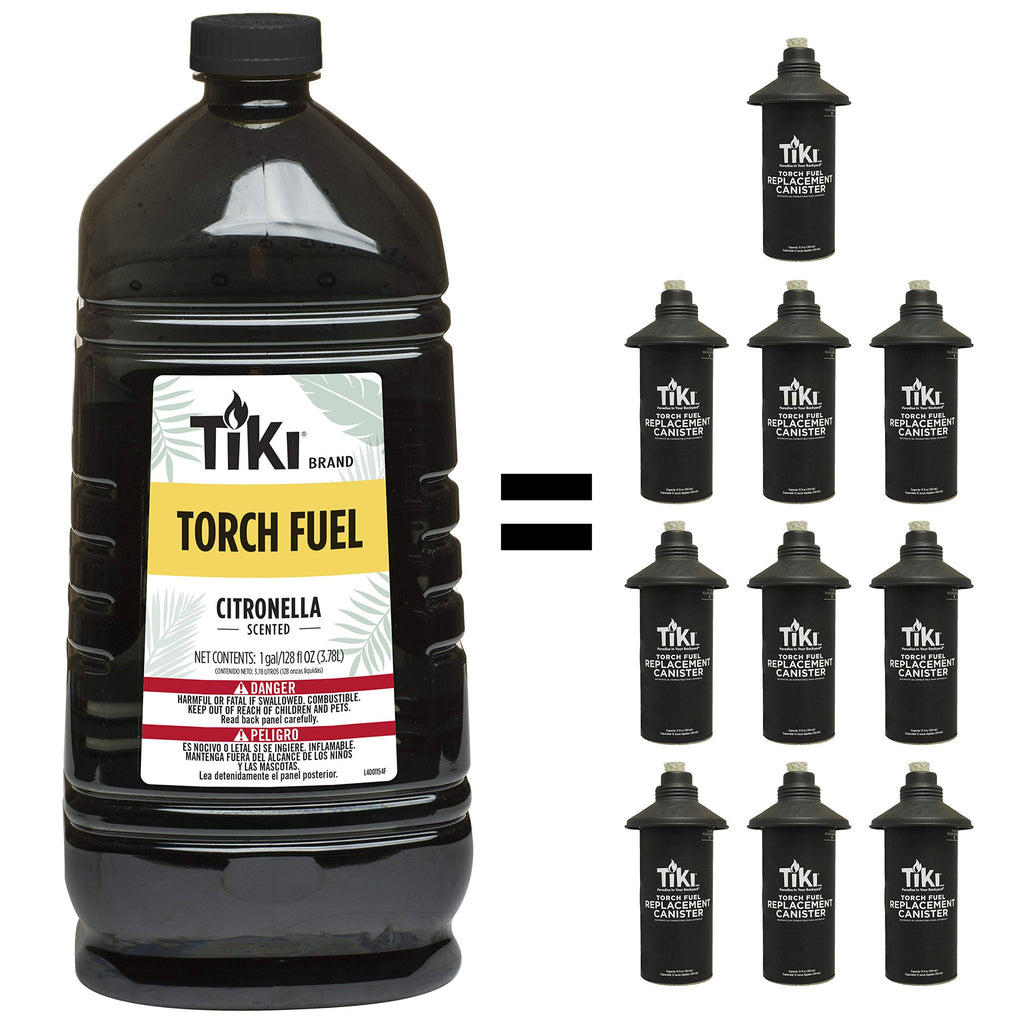 TIKI Citronella Torch Fuel - 1 Gallon (128 oz.), Easy Pour, Long-Lasting for Outdoor Torches & Table Torches, with Citronella & Lemongrass Oil, for Patio, Garden & Backyard Use