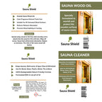 Sauna Shield Sauna Care Set – Sauna Wood Oil & Sauna Cleaner (33.8 fl oz each) with Applicator Sponge & Gloves | Protects, Cleans & Nourishes Sauna Wood | For Traditional & Infrared Saunas