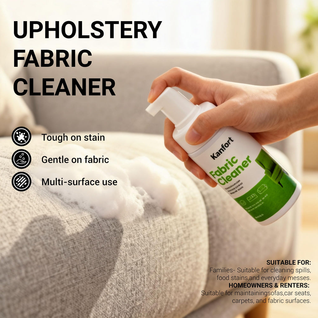 kanfort Carpet & Upholstery Cleaner 5-Piece Set, Fast Action Stain Remover for Furniture, Fabric, Sofa, Car Seats & Clothes - Includes Brush and Towel - Safe for Kids and Pets, Includes Brush & Towel