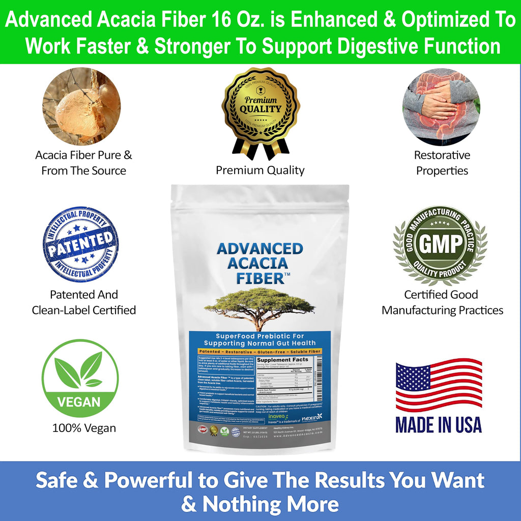 Organic Acacia Fiber Powder Prebiotic Soluble Fiber Powder Perfect Bathroom Trips, Digestion, IBS Relief, Leaky Gut Repair 24oz w/Scooper