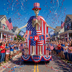 FODAHRWS 5Pcs 4th of July 12 Ft Patriotic Skeleton Clothes Set with Independence Day Hat Cape Shorts Bow Tie Banner Giant Skeleton Outfit for 250th Anniversary Celebration Yard Lawn Garden Decor