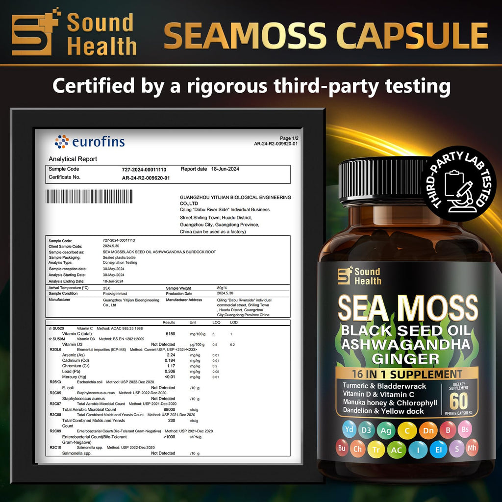 Irish Sea Moss & Shilajit Bundle for Natural Energy, Sleep Support & Hair Growth, Made with Black Seed Oil, Ashwagandha, Ginger, Rhodiola Rosea, Vitamins C & D, for Man & Women, All-in-1 Supplement