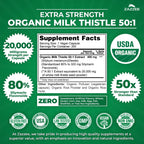 Zazzee USDA Organic Milk Thistle 50:1 Extract, 20,000 mg Strength, 200 Vegan Capsules, 80% Silymarin Flavonoids, 6+ Month Supply, Extra Strength, Liver Detox, Liver Cleanse, Non-GMO, Made in The USA