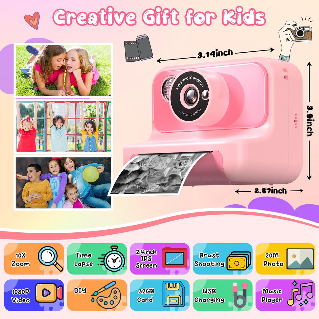 Kids Camera Instant Print, Kids Camera 1080P HD Video Digital Camera