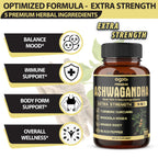 5in1 Premium Ashwagandha Capsules - Added Turmeric, Rhodiola Rosea, Ginger, Black Pepper - 180 Caps for 6 Months