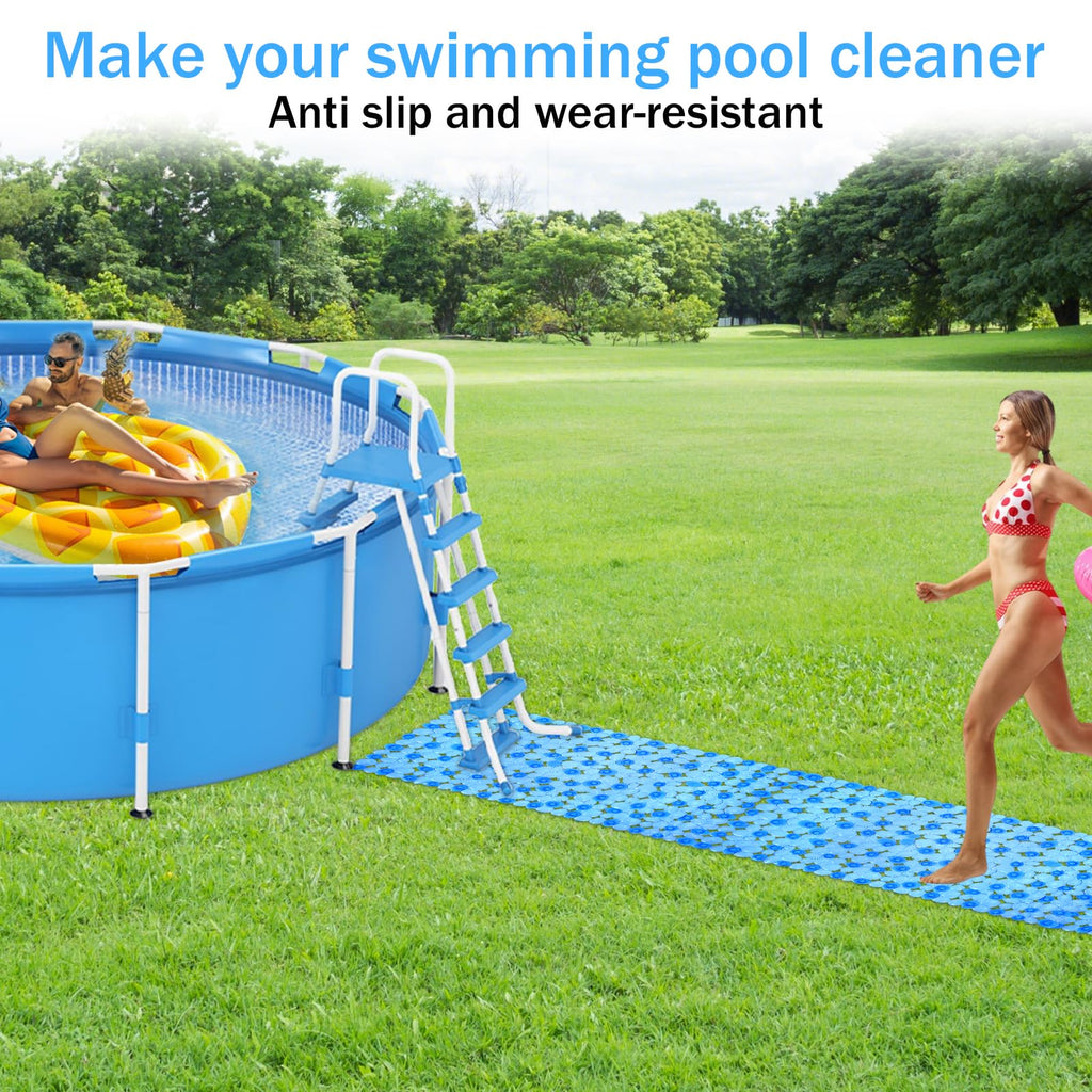 3 Pcs Ground Pool Drainage Walkway Mats, 15.7x27.6 Inch Non-Slip Pebble Stone Pool Surround Mats, Interlocking Drainage Deck Tiles for Above Ground Pool, Patio, Lawn Protection