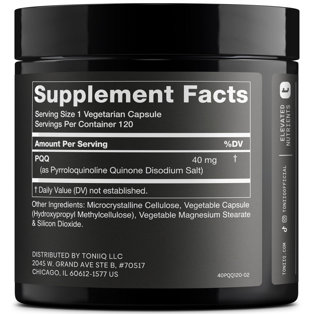 Toniiq 99%+ 40mg Supplement - Ultra High Purity PQQ 40mg Concentrated Formula - PQQ 40 mg 120 Capsules - Pyrroloquinoline Quinone Supplement - 1 Capsule Serving - Vegetarian Capsules