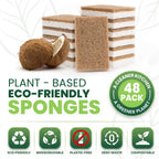 Metflavor Plant-Based Natural Kitchen Sponges,Biodegradable Non-Scratch Cellulose & Coconut Walnut Scrubber Sponge, Eco-Friendly & Sustainable (48 Pack)