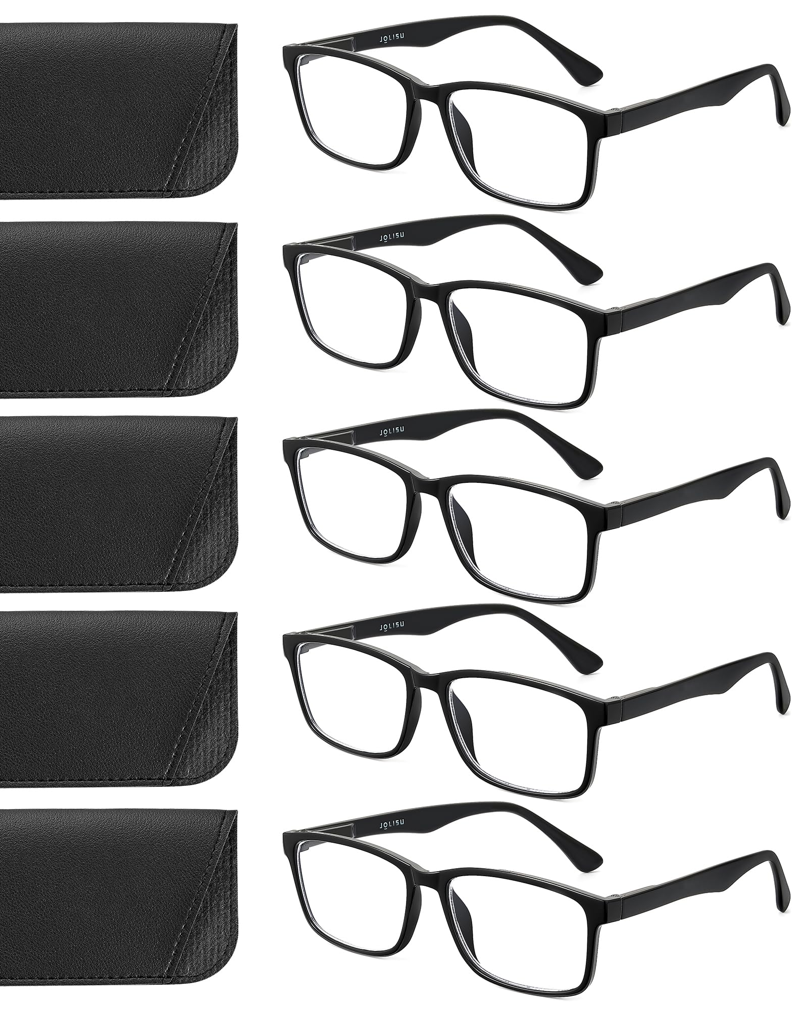 JOLISU Reading Glasses for Women, 5 Pack Black Blue Light Blocking Readers, Lightweight Cheaters Classic Eyeglasses with Spring Hinge(2.50)