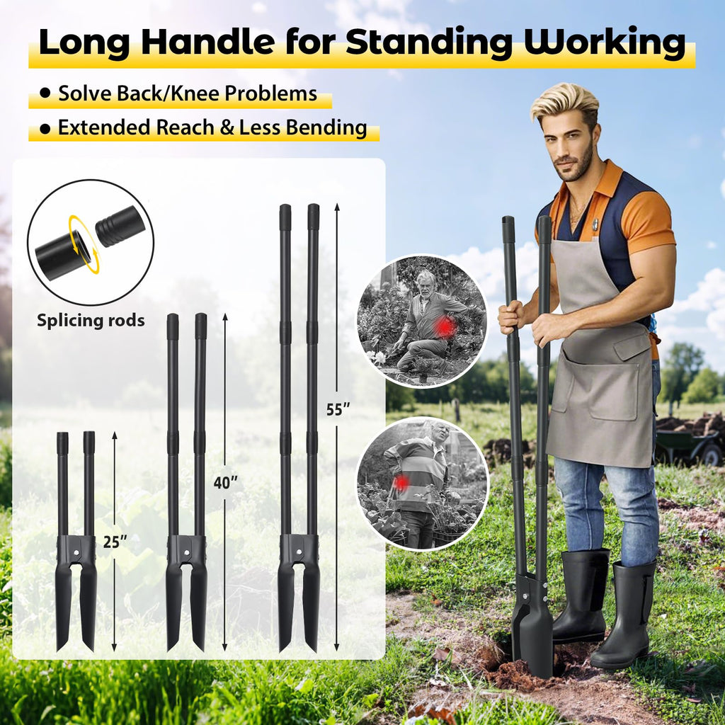 Post Hole Digger Tool, Heavy Duty Post Hole Digger with 55 Inch Handle, Dual Sharp Blades for Soil Plugging, Digging, Cultivating, Weeding, Manual Post Hole Digging Tool Garden Shovel, Black