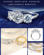 4 Carat Moissanite Rings for Women, Three Stone Moissanite Engagement Ring 14K White Gold Plated Promise Ring for Her, Round Brilliant Cut Anniversary Wedding Ring Trilogy Jewelry, D Color VVS1 (Silver, 6)