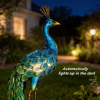 chisheen Outdoor Solar Peacock Decor Garden Statue Metal Yard Art Sculpture