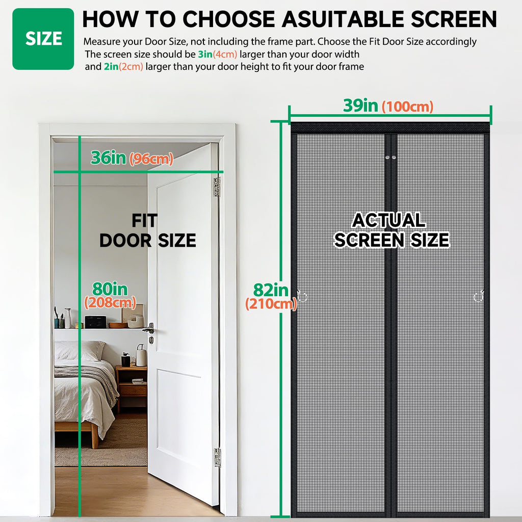 HOFUDON Upgraded Magnetic Screen Door, Heavy Duty Fiberglass Mesh, Quick Close Full Strip Magnets, Door Screen Magnetic Closure for Single Door Size 36 x 80 Inch, Screen Door Size 39 x 82 Inch Black
