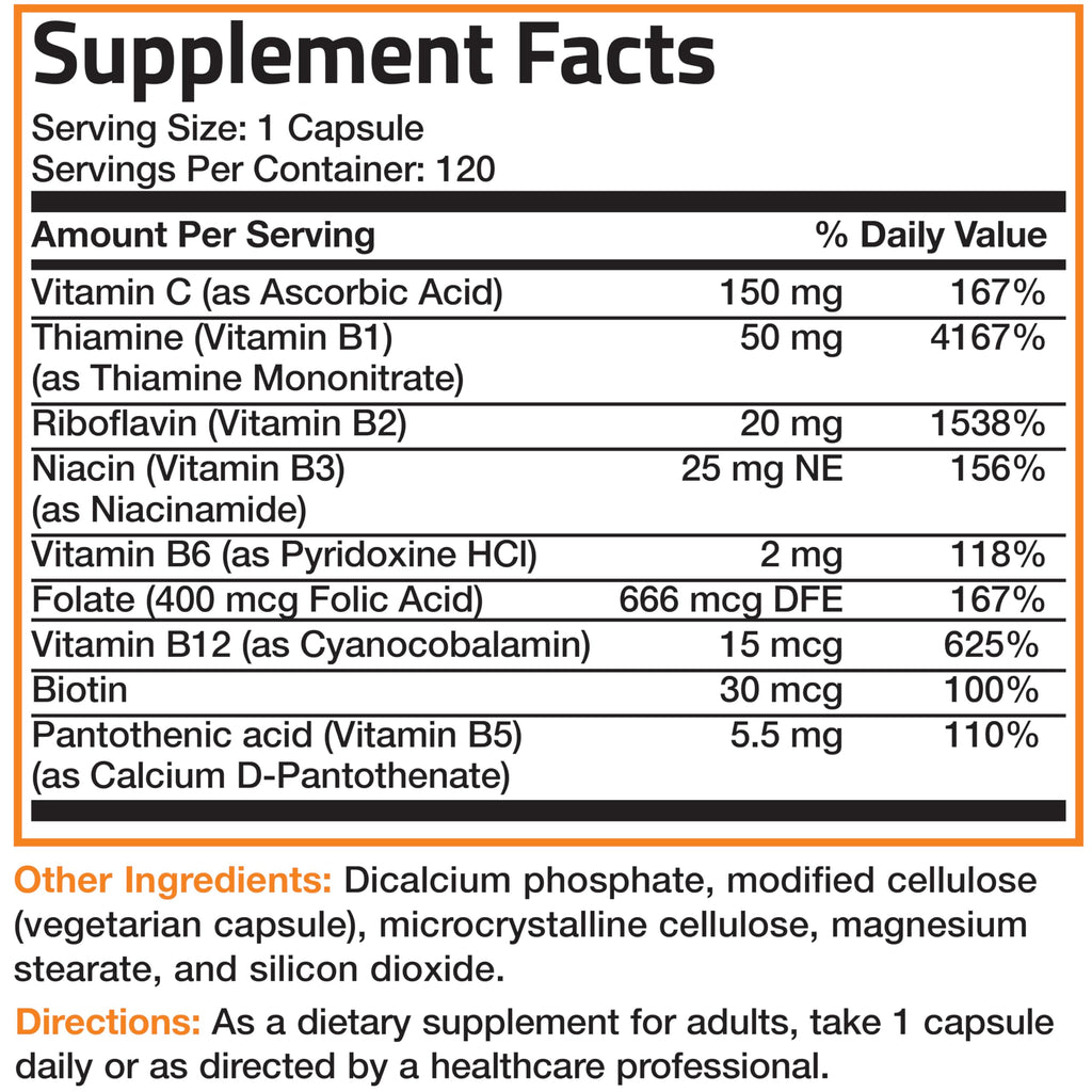 Bronson Vitamin B Complex with Vitamin C - Immune Health, Energy Support & Nervous System Support - Non-GMO, 360 Vegetarian Capsules