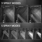 Veken 11.8 Inch Rain Shower Head with Handheld- High Pressure Dual Shower Heads with 5 Modes Hand held Spray Combo- Wide Rainfall Showerhead with Hose, Bathroom Accessories, Matte Black