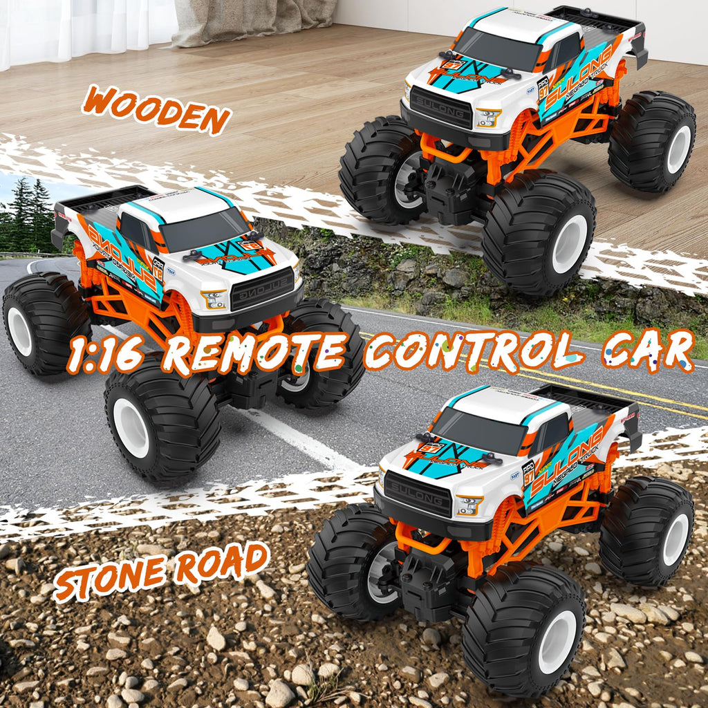 Kidcia Remote Control Car, 1:16 Scale RC Monster Truck for Boys, 2.4 GHz All Terrain RC Cars for Boys Girls 4-7 8-12, 20 Km/h Off Road RC Truck, Christmas Birthday Gift for Kids and Adult, Orange