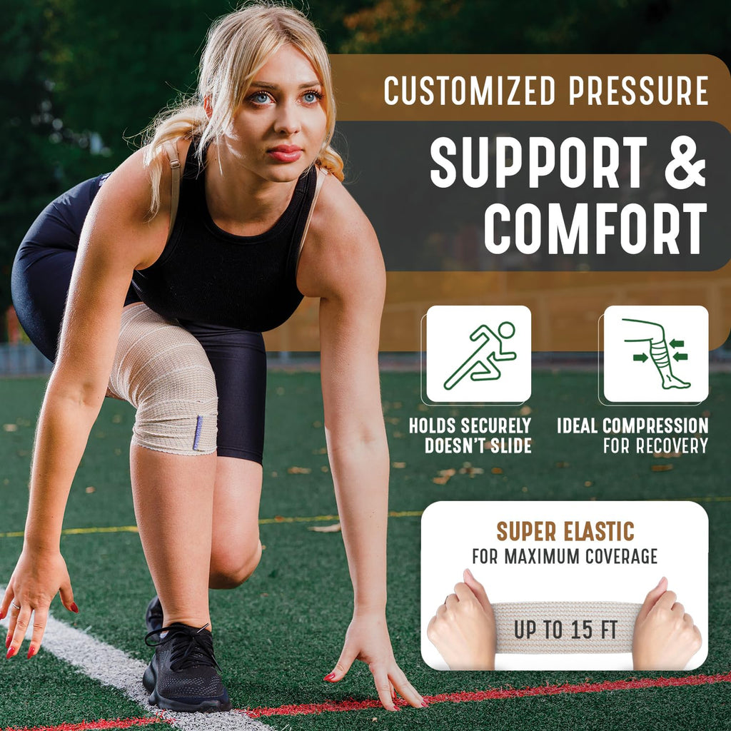 Premium Elastic Bandage Wrap (2” Wide, 6 Pack) - Nexskin Latex Free Athletic/Medical Compression Bandages Hook & Loop Fasteners at Both Ends - Lifetime Washable & Reusable Bandages