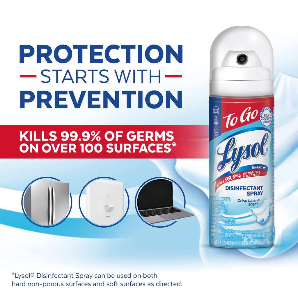 Lysol To Go Disinfectant Spray, Crisp Linen, Travel Size - 1.5 oz (Pack of 4)