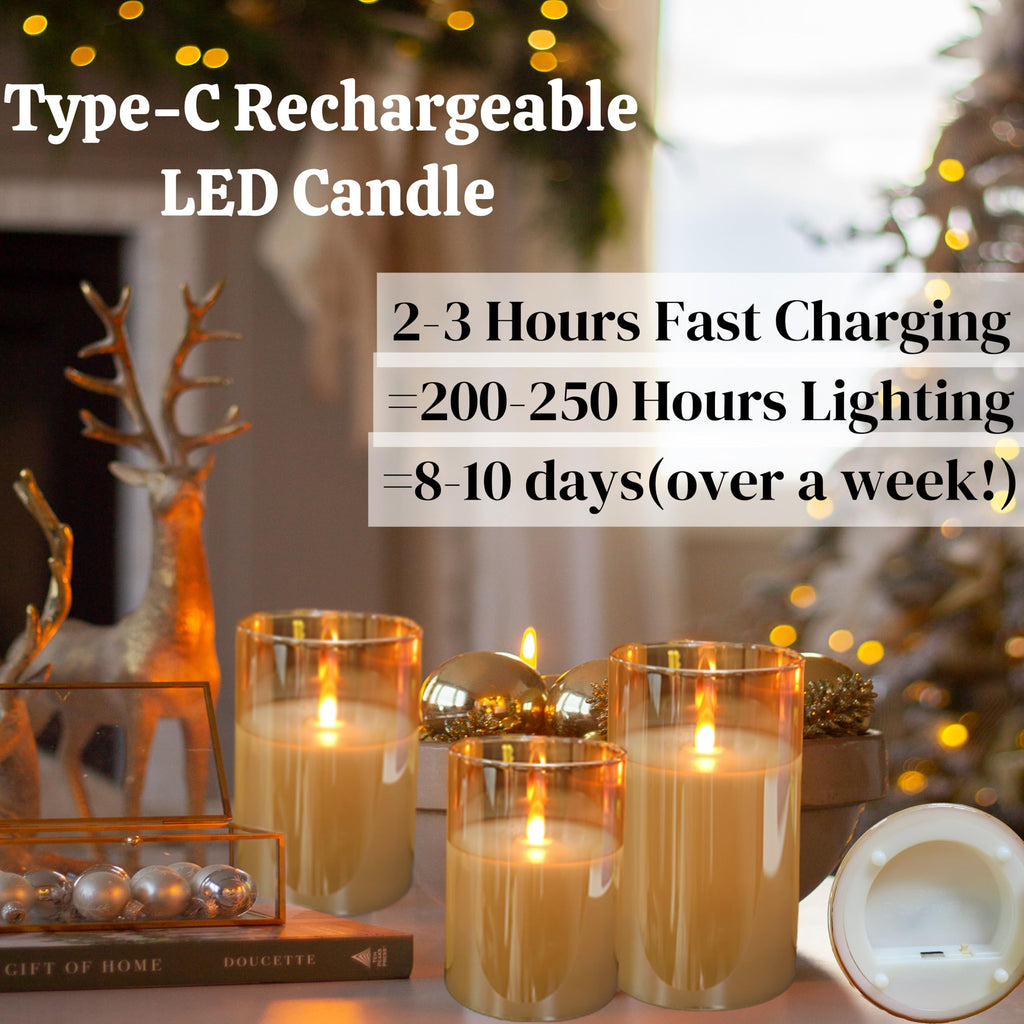 200 Hours Glass Rechargeable Flickering Flameless Candles with Remote3