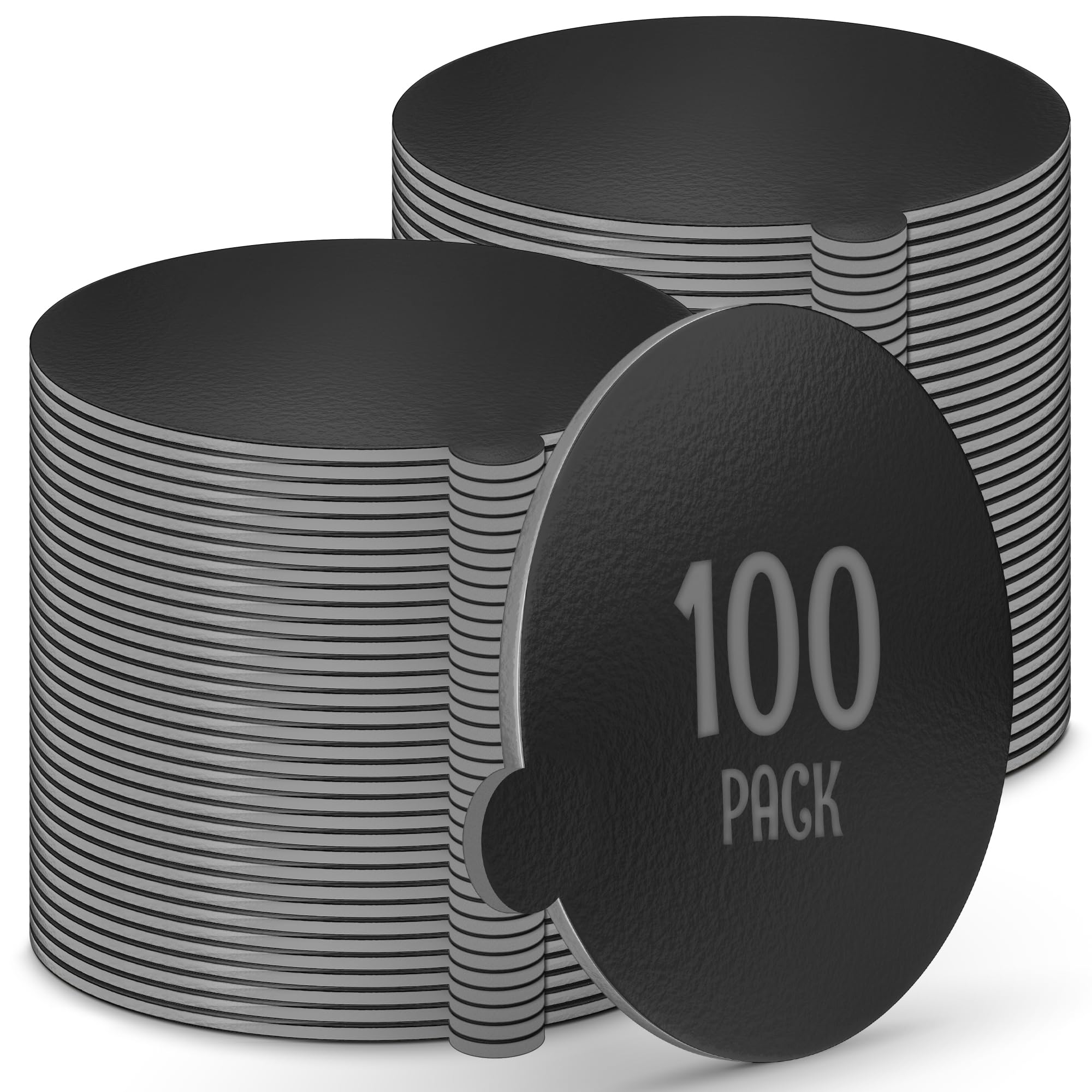 O'CREME Black Round Mini Cake Boards with Tab – 4 Inch Grease-Proof, Foil-Covered, Food Grade Cardboard for Cupcakes, Pastries, Desserts - Ideal for Wedding, Anniversary, Birthday Parties, 100 Count