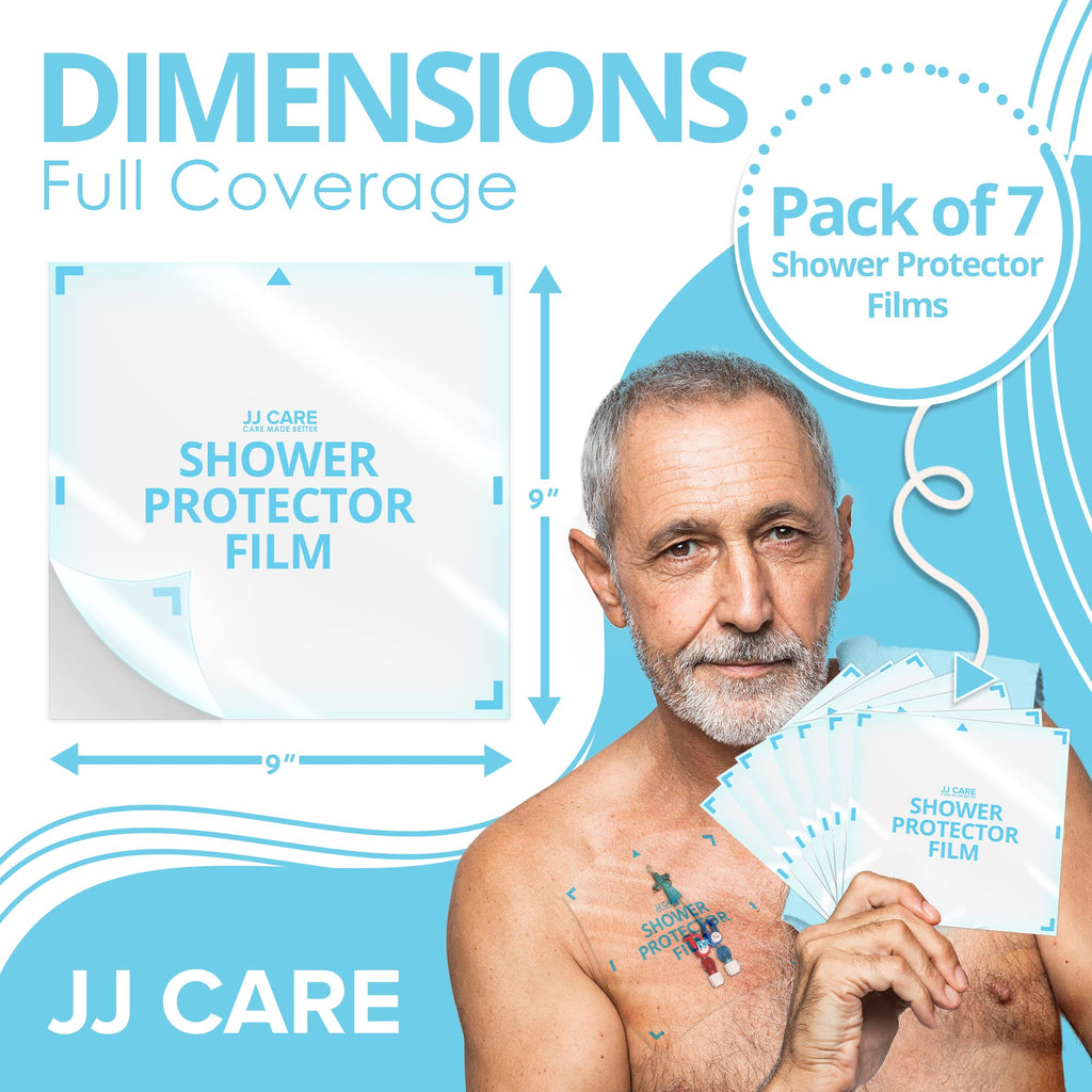 JJ CARE Shower Protector [Pack of 7], 9x9 Dialysis Catheter Shower Shileds Wound Cover, PICC Line Water Barrier, Colostomy Waterproof Bandage Protector, 1 Week Supply