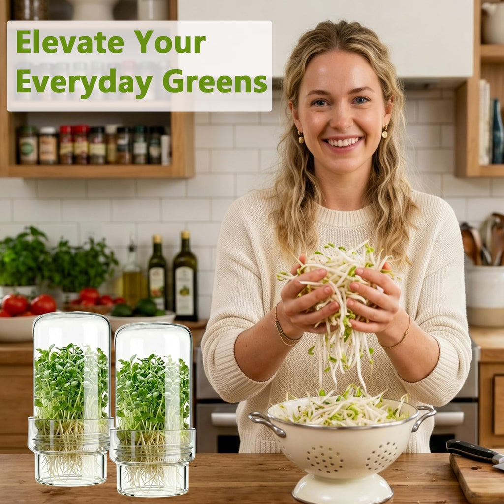 DWETG Sprouting Jar Kit, 2 Pack Wide Mouth Mason Jar Sprouter with Stainless Stee Screen Lids & Mess-Free Drip Covers Complete Indoor Microgreens Growing Kit Broccoli Alfalfa Gardening Gift