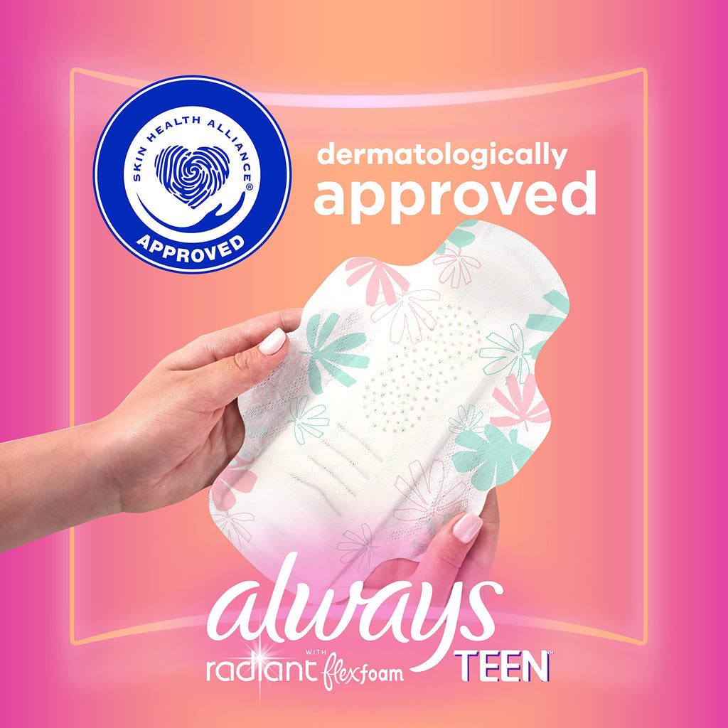 Always Radiant Teen Pads, Size 1, Regular, with Wings, Unscented, 42 Count