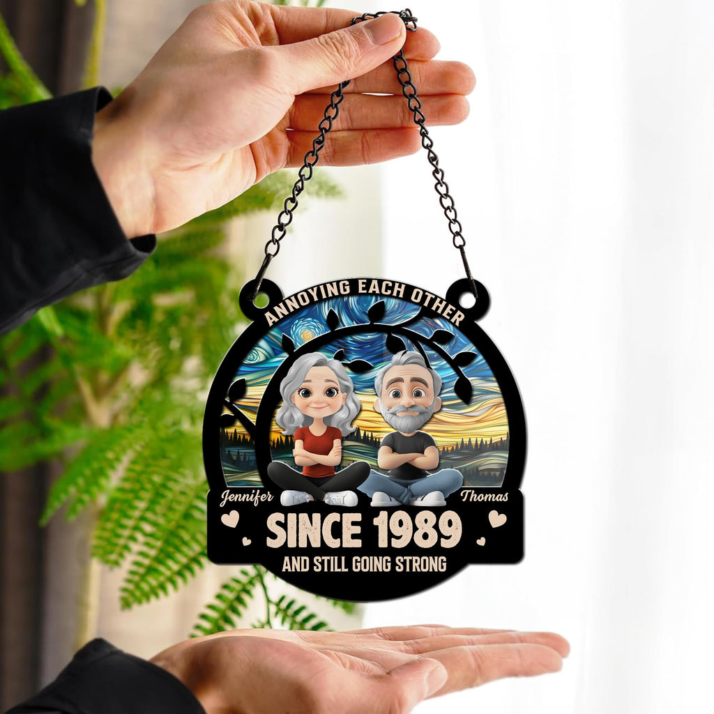 Wrappiness Love You Forever Personalized Suncatcher - Annoying Each Other Since Couple Custom Gift with Hanging Chain for Wife and Husband, Anniversary Valentines Birthday Gift for Him Her Spouses