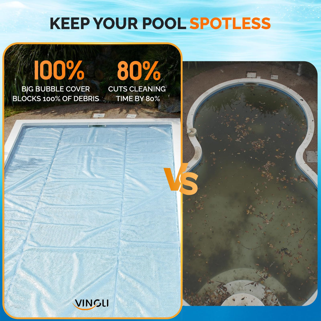 VINGLI 12Mil Solar Pool Cover, Rectangle Solar Blanket-Heavy Duty Solar Pool Cover for Above Ground Pool-Pool Solar Cover for Inground Pool (Clear, 12'x24' Rectangular)