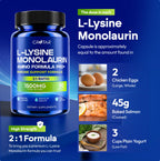 Crotar Lysine 1000mg Capsules with Monolaurin | Immune Support Supplement + Lip, Skin Support | Dual Action Essential Amino Acid Formula | Monolaurin and Lysine Supplement | 90 Capsules