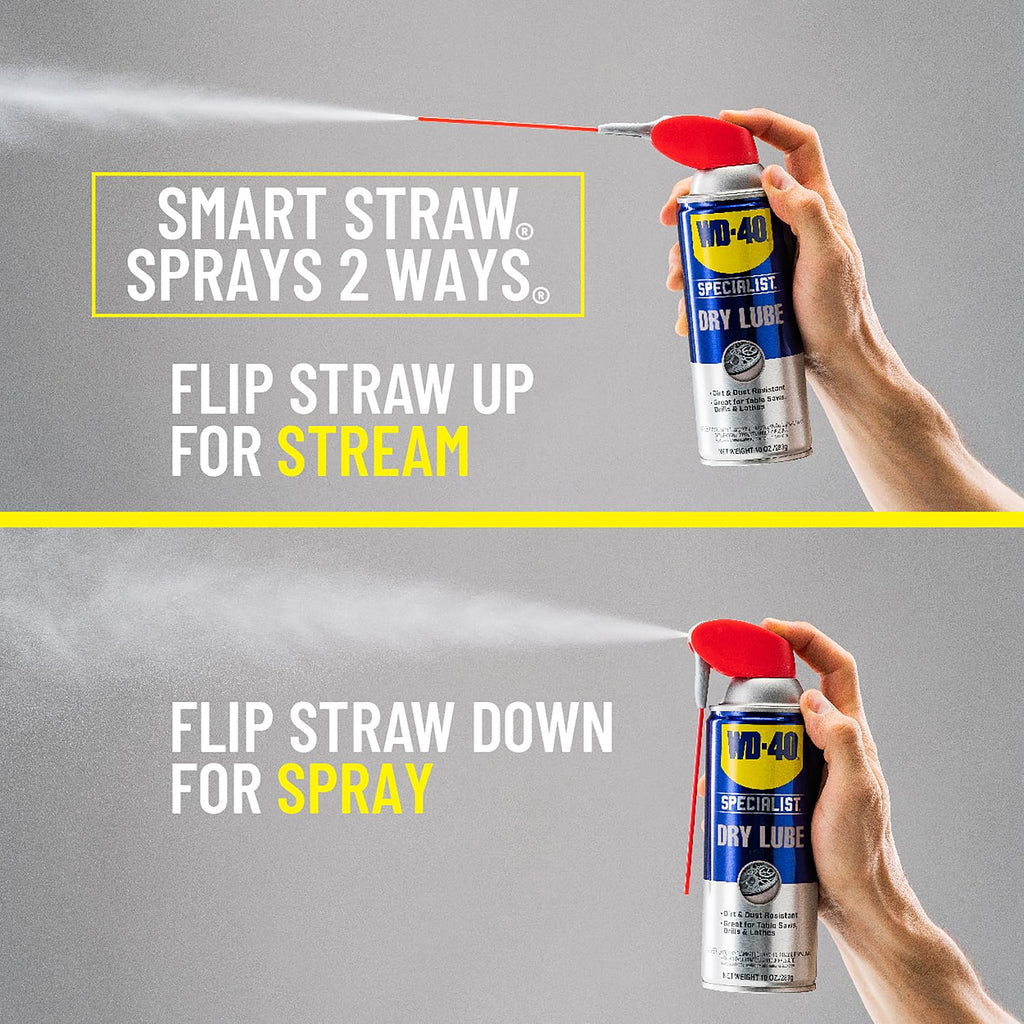 WD-40 Specialist Dry Lube with Smart Straw, Lubricant for Corrosion Protection on Table Saws, Drills and Lathes, Industrial Strength Friction-Reducing Formula, 10 Oz., Twin Pack