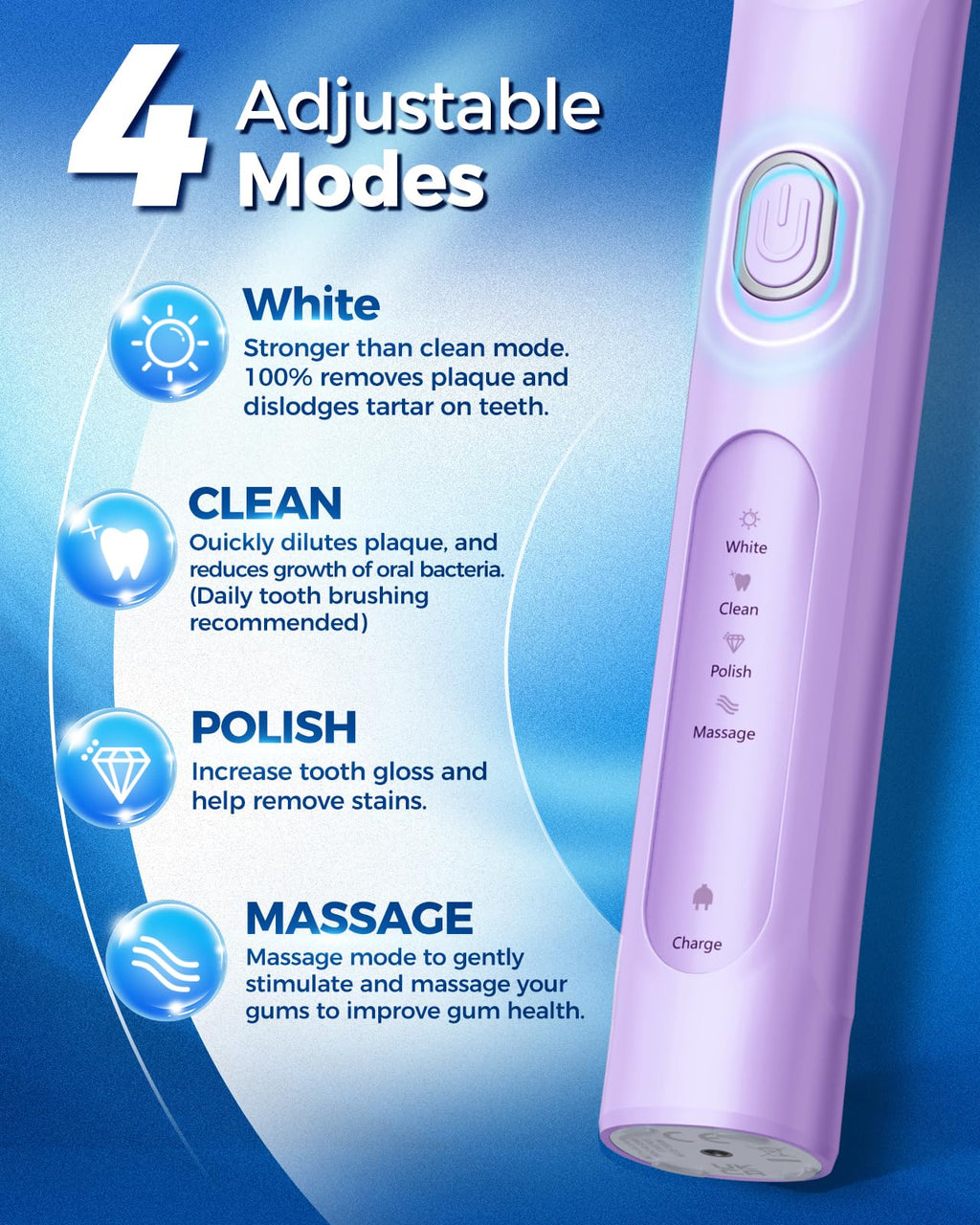 TEETHEORY Rotating Electric Toothbrush for Adults with 8 Brush Heads (2 Types), 4 Modes Deep Clean Electric Toothbrush with Rechargeable Power and 2 Min Smart Timer Purple